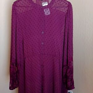 Torrid clip Dot purple kimono,duster,mesh dress buttons down to ankles 3x